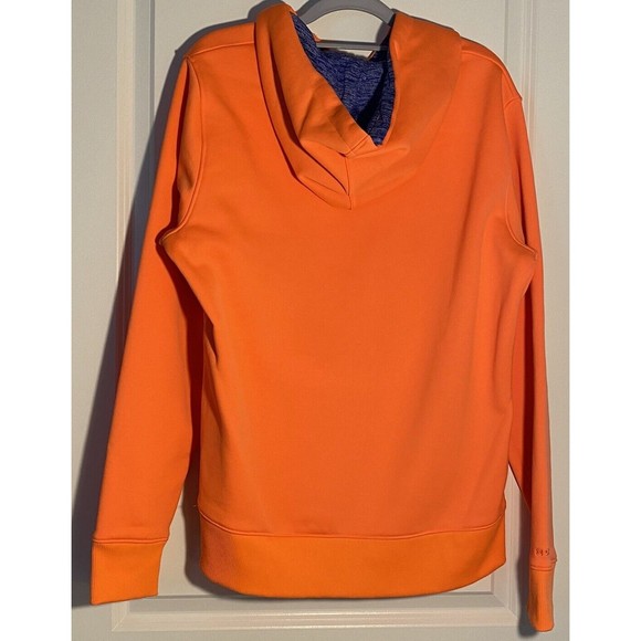 Under‎ Armour Hoodie Women Orange/Purple Logo Pullover Sweatshirt PTP 22 - Picture 2 of 4